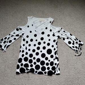 Chicos Polka Dot Cold Shoulder Top. Size S